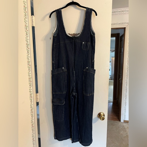 Pilcro Pants - Pilcro Navy and White Zip-Up Utility Jumpsuit